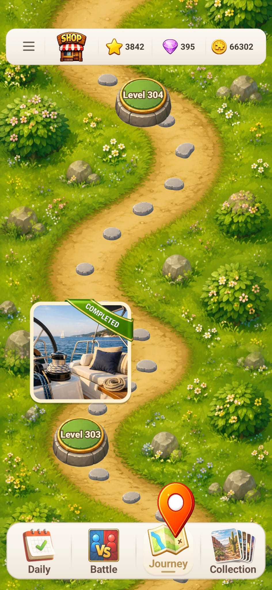 Completed level 303 and the next level on the Fun Journey trail
