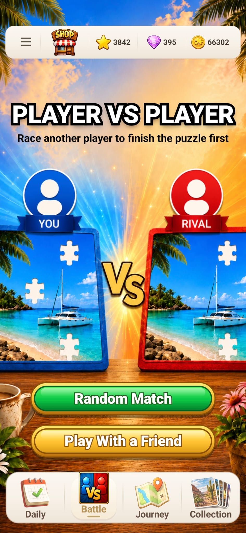 Random Match and Play With a Friend options in Fun Journey battle mode