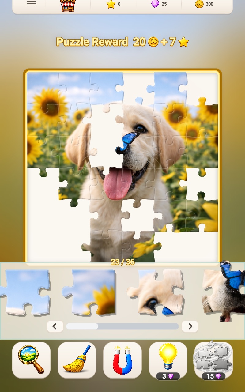 Puppy jigsaw puzzle being solved piece by piece