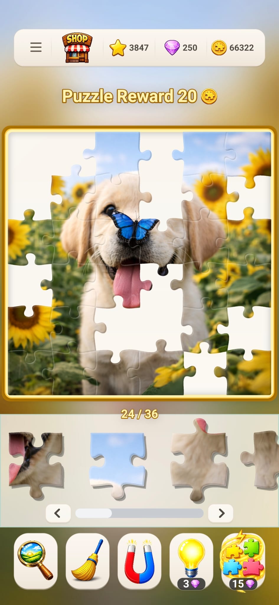 Puppy and butterfly animal jigsaw puzzle